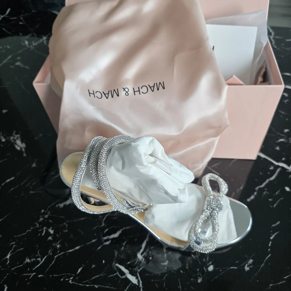 MACH & MACH Silver Heels with Crystal Bow - Picture 1 of 5